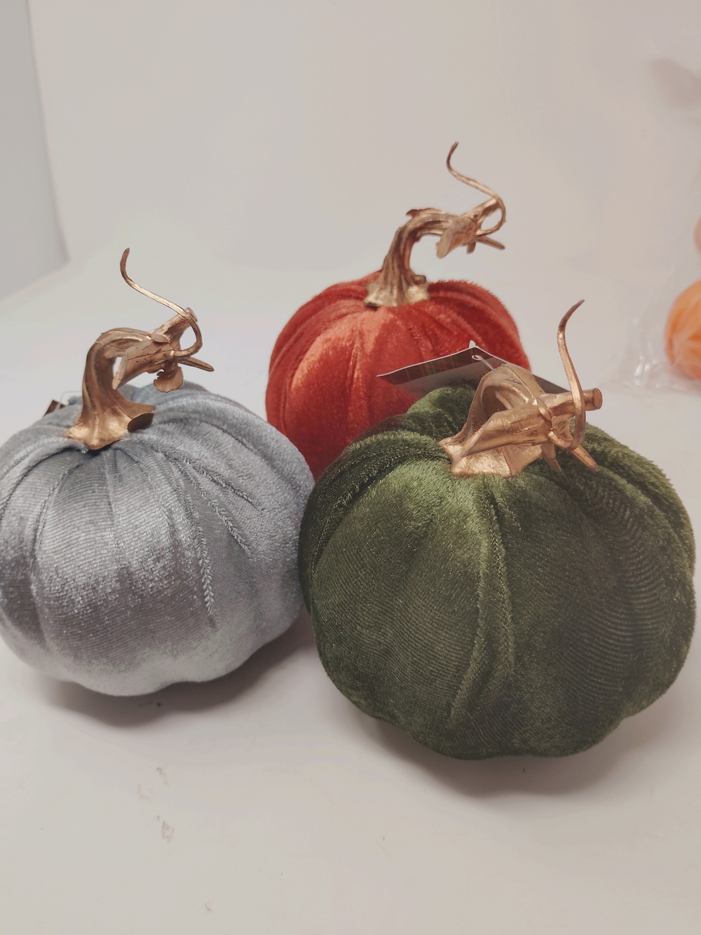 Velvet Pumpkin Decorations Set of 3 Assorted Colors Halloween Thanksgiving